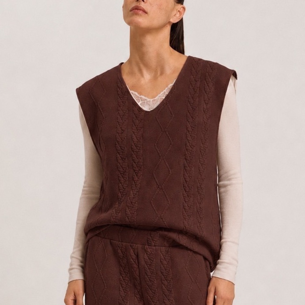 HANRO Pure Comfort Vest Women's Medium Brown Organic Cotton Lounge Layer Quiet